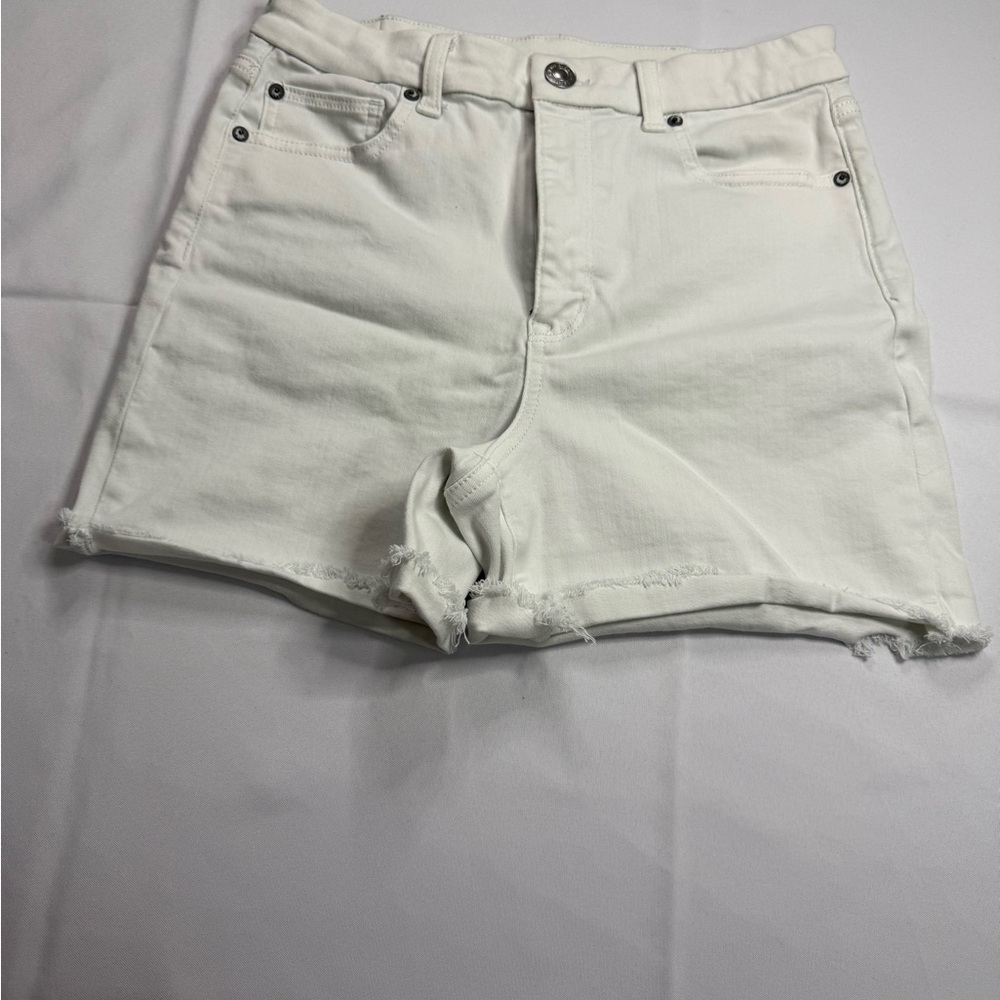 American Eagle Outfitters White Jean Shorts High-Waisted Raw Hem